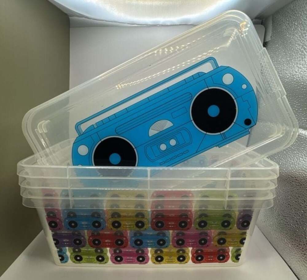 Set of 4 Retro Boombox Print Transparent Plastic Storage Containers with Lids